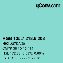カラーコード: RGB 135.7 218.6 208 | qconv.com
