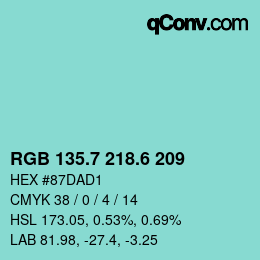 カラーコード: RGB 135.7 218.6 209 | qconv.com