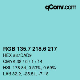 カラーコード: RGB 135.7 218.6 217 | qconv.com