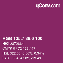 カラーコード: RGB 135.7 38.6 100 | qconv.com
