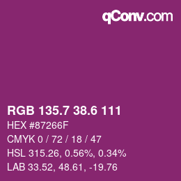 カラーコード: RGB 135.7 38.6 111 | qconv.com