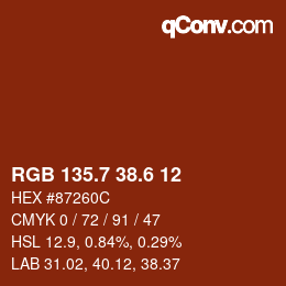 カラーコード: RGB 135.7 38.6 12 | qconv.com