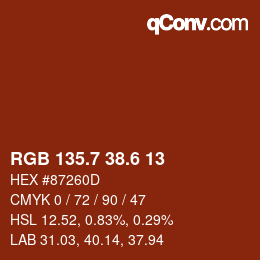 カラーコード: RGB 135.7 38.6 13 | qconv.com
