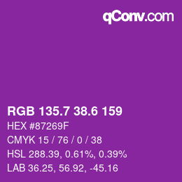 カラーコード: RGB 135.7 38.6 159 | qconv.com