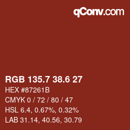 カラーコード: RGB 135.7 38.6 27 | qconv.com