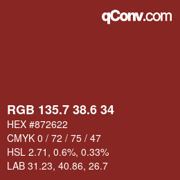 カラーコード: RGB 135.7 38.6 34 | qconv.com