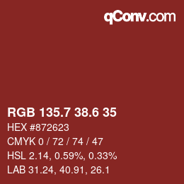 カラーコード: RGB 135.7 38.6 35 | qconv.com