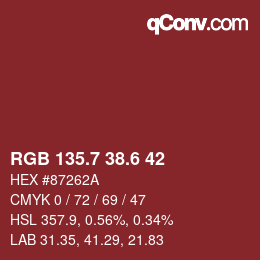 カラーコード: RGB 135.7 38.6 42 | qconv.com