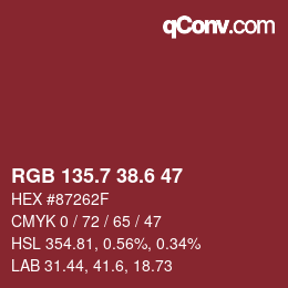 カラーコード: RGB 135.7 38.6 47 | qconv.com