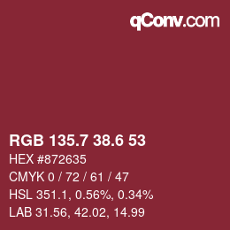 カラーコード: RGB 135.7 38.6 53 | qconv.com