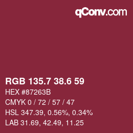 カラーコード: RGB 135.7 38.6 59 | qconv.com