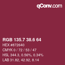カラーコード: RGB 135.7 38.6 64 | qconv.com