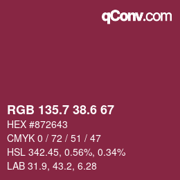 カラーコード: RGB 135.7 38.6 67 | qconv.com
