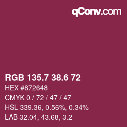 カラーコード: RGB 135.7 38.6 72 | qconv.com