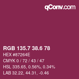 カラーコード: RGB 135.7 38.6 78 | qconv.com