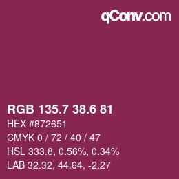 カラーコード: RGB 135.7 38.6 81 | qconv.com