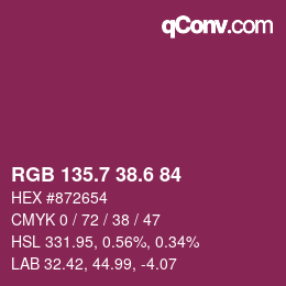 カラーコード: RGB 135.7 38.6 84 | qconv.com