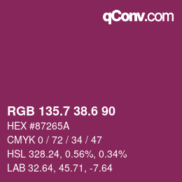 カラーコード: RGB 135.7 38.6 90 | qconv.com