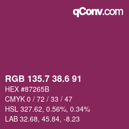 カラーコード: RGB 135.7 38.6 91 | qconv.com