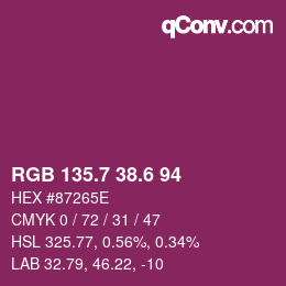 カラーコード: RGB 135.7 38.6 94 | qconv.com
