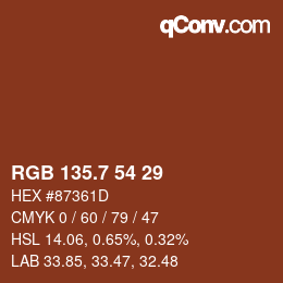 カラーコード: RGB 135.7 54 29 | qconv.com