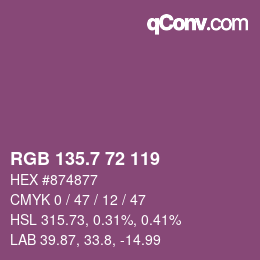 カラーコード: RGB 135.7 72 119 | qconv.com