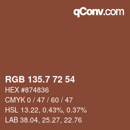 カラーコード: RGB 135.7 72 54 | qconv.com