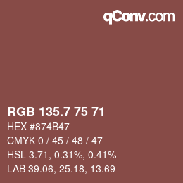 カラーコード: RGB 135.7 75 71 | qconv.com