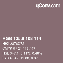 カラーコード: RGB 135.9 108 114 | qconv.com