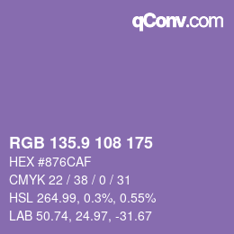 カラーコード: RGB 135.9 108 175 | qconv.com