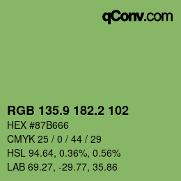 カラーコード: RGB 135.9 182.2 102 | qconv.com