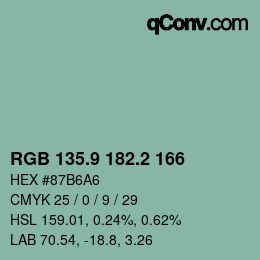 カラーコード: RGB 135.9 182.2 166 | qconv.com