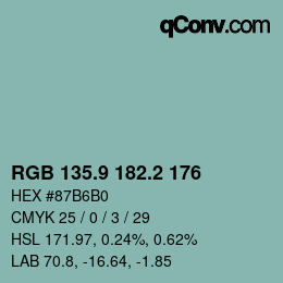カラーコード: RGB 135.9 182.2 176 | qconv.com