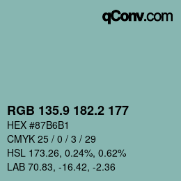カラーコード: RGB 135.9 182.2 177 | qconv.com