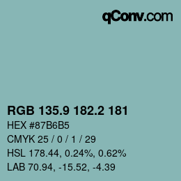 カラーコード: RGB 135.9 182.2 181 | qconv.com