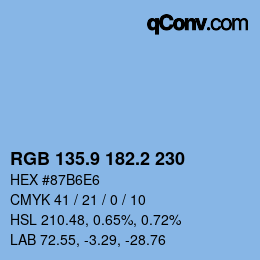 カラーコード: RGB 135.9 182.2 230 | qconv.com