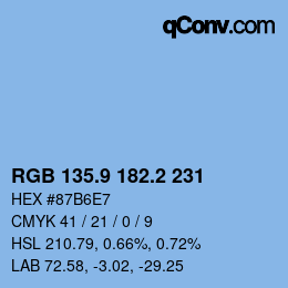 カラーコード: RGB 135.9 182.2 231 | qconv.com