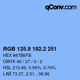 カラーコード: RGB 135.9 182.2 251 | qconv.com