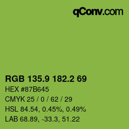 カラーコード: RGB 135.9 182.2 69 | qconv.com