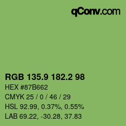カラーコード: RGB 135.9 182.2 98 | qconv.com