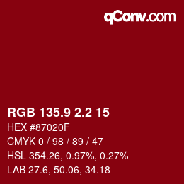 カラーコード: RGB 135.9 2.2 15 | qconv.com
