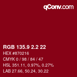 カラーコード: RGB 135.9 2.2 22 | qconv.com