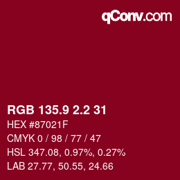 カラーコード: RGB 135.9 2.2 31 | qconv.com