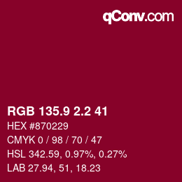 カラーコード: RGB 135.9 2.2 41 | qconv.com