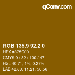 Farbcode: RGB 135.9 92.2 0 | qconv.com