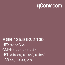 Color code: RGB 135.9 92.2 100 | qconv.com