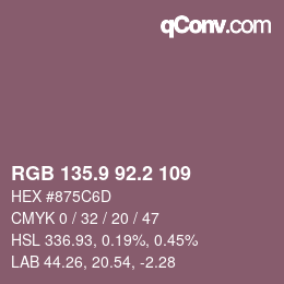 カラーコード: RGB 135.9 92.2 109 | qconv.com