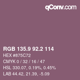 カラーコード: RGB 135.9 92.2 114 | qconv.com