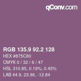 カラーコード: RGB 135.9 92.2 128 | qconv.com