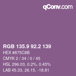 カラーコード: RGB 135.9 92.2 139 | qconv.com